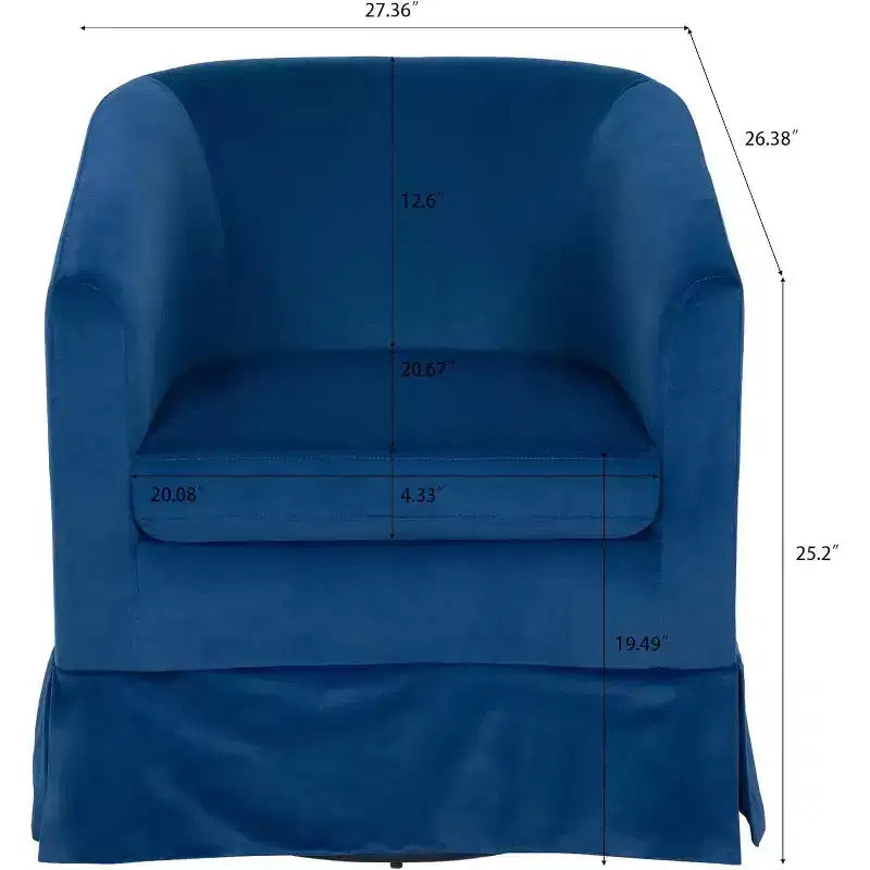Acekool 27 Modern Swivel Chair, 360 Upholstered Sofa Chair with Plush Sponge Backrest and Wood Frame for Bedroom or Living Room, Blue