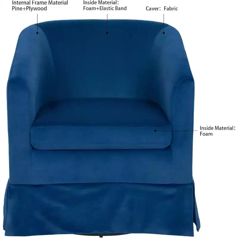 Acekool 27 Modern Swivel Chair, 360 Upholstered Sofa Chair with Plush Sponge Backrest and Wood Frame for Bedroom or Living Room, Blue