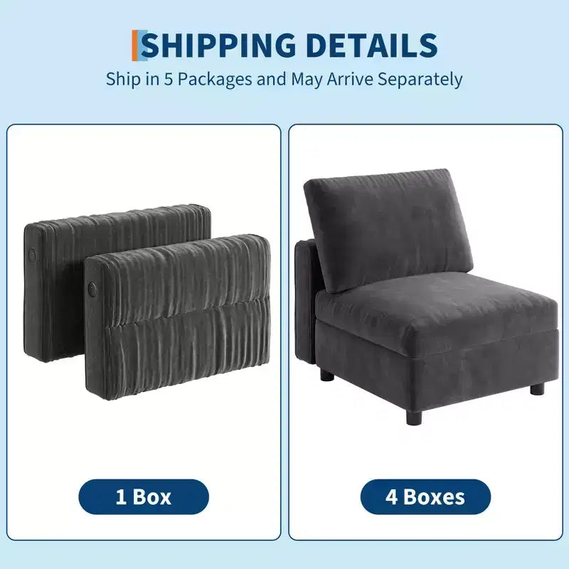 Sectional Couch, 105'' L Shaped 4 Seater Velvet Sofa with Charging Ports - Comfy Deep Seat Mid Century Modern for Living Room Apartment