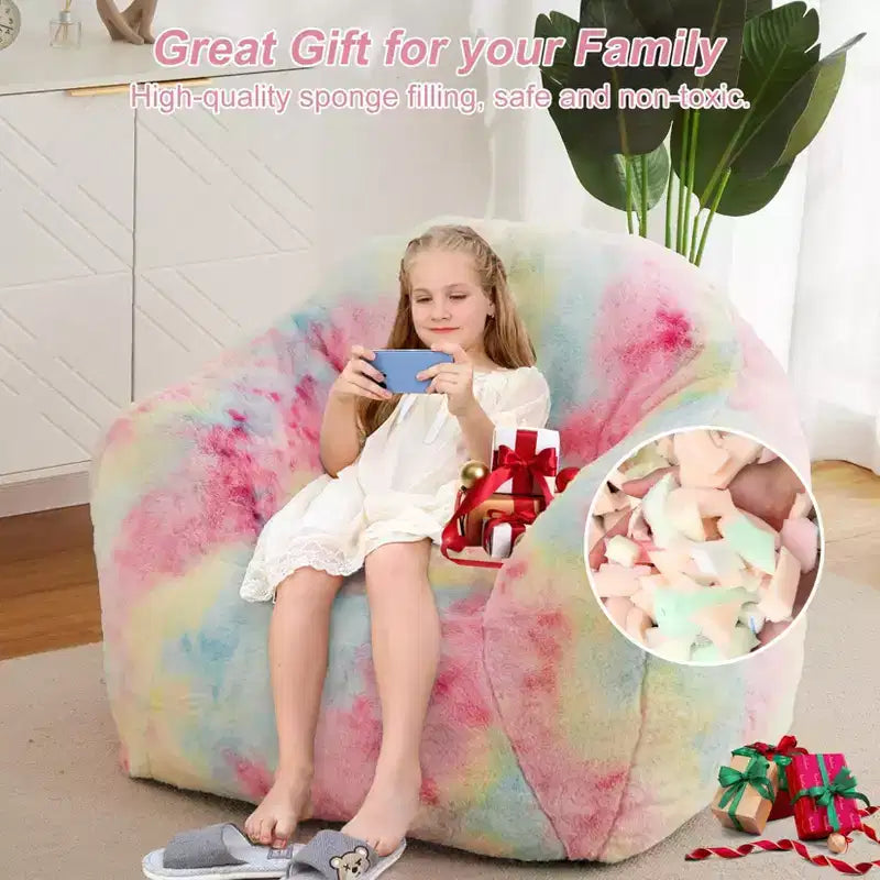Bean Bag Chair, 32x39x28 Faux Fur Foam Filled - Adult Lazy Sofa for Living Room Dorm Reading Gaming, Pink