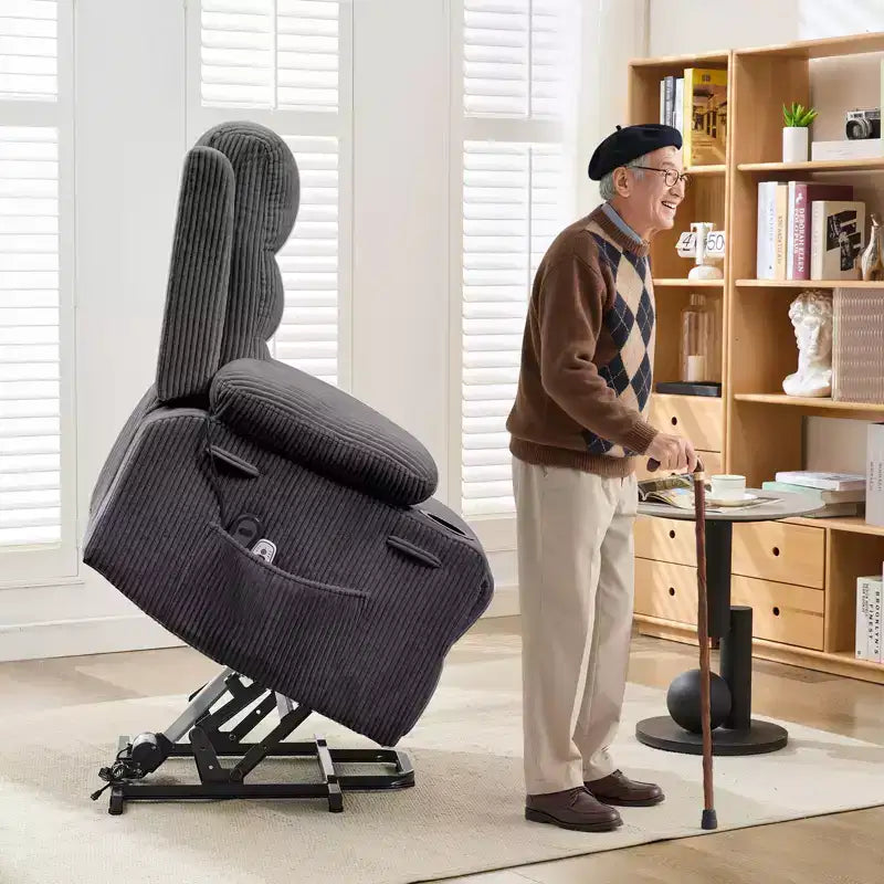 Power Lift Recliner Chair for Elderly, with Massage & Heat, Living Room Single Sofa, 135 Reclining Accent Chairs, 2 Cup Holders and Side Pockets