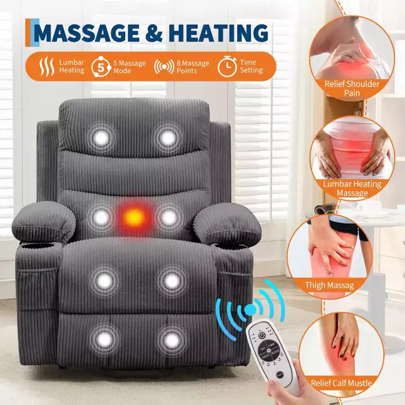 Power Lift Recliner Chair for Elderly, with Massage & Heat, Living Room Single Sofa, 135 Reclining Accent Chairs, 2 Cup Holders and Side Pockets
