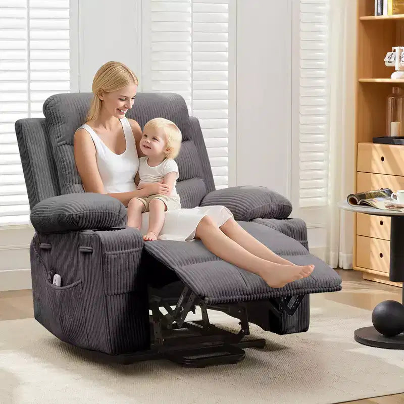 Power Lift Recliner Chair for Elderly, with Massage & Heat, Living Room Single Sofa, 135 Reclining Accent Chairs, 2 Cup Holders and Side Pockets