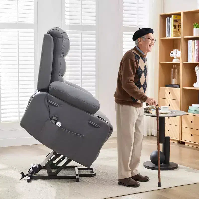 Power Lift Recliner Chair for Elderly, with Massage & Heat, Living Room Single Sofa, 135 Reclining Accent Chairs, 2 Cup Holders and Side Pockets