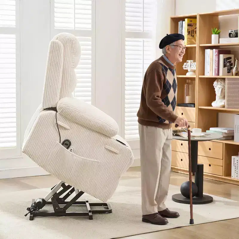 Power Lift Recliner Chair for Elderly, with Massage & Heat, Living Room Single Sofa, 135 Reclining Accent Chairs, 2 Cup Holders and Side Pockets