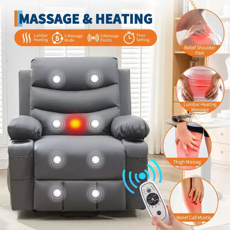Power Lift Recliner Chair for Elderly, with Massage & Heat, Living Room Single Sofa, 135 Reclining Accent Chairs, 2 Cup Holders and Side Pockets