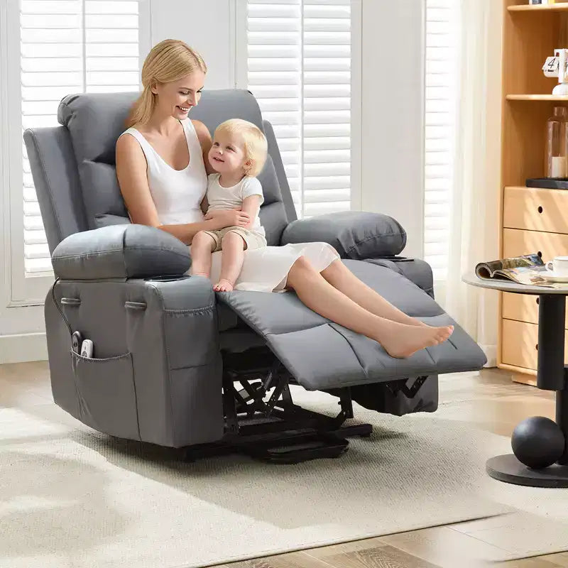 Power Lift Recliner Chair for Elderly, with Massage & Heat, Living Room Single Sofa, 135 Reclining Accent Chairs, 2 Cup Holders and Side Pockets