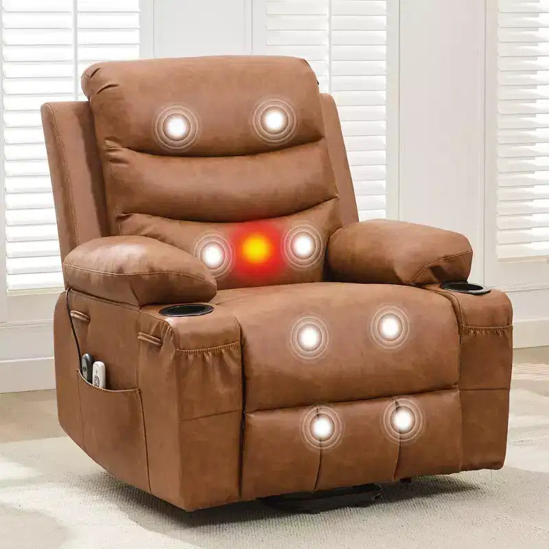 Power Lift Recliner Chair for Elderly, with Massage & Heat, Living Room Single Sofa, 135 Reclining Accent Chairs, 2 Cup Holders and Side Pockets