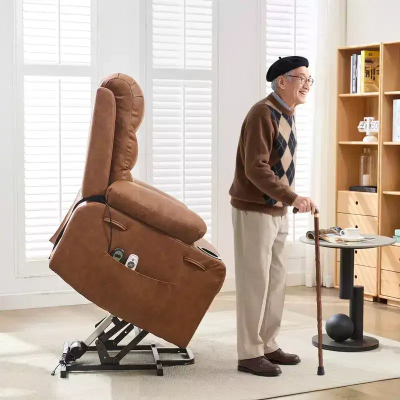Power Lift Recliner Chair for Elderly, with Massage & Heat, Living Room Single Sofa, 135 Reclining Accent Chairs, 2 Cup Holders and Side Pockets