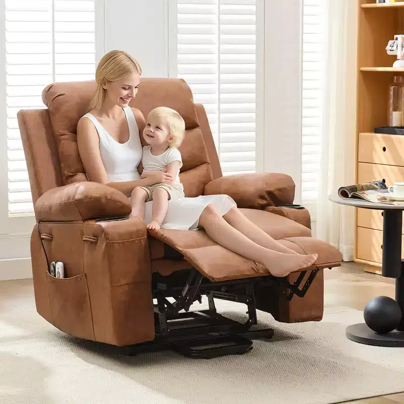 Power Lift Recliner Chair for Elderly, with Massage & Heat, Living Room Single Sofa, 135 Reclining Accent Chairs, 2 Cup Holders and Side Pockets