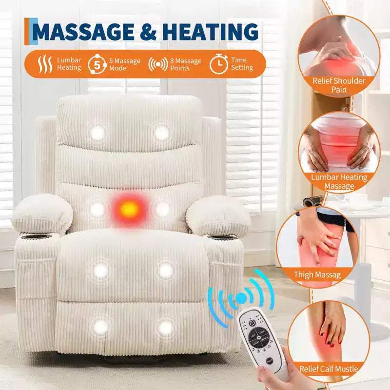 Power Lift Recliner Chair for Elderly, with Massage & Heat, Living Room Single Sofa, 135 Reclining Accent Chairs, 2 Cup Holders and Side Pockets