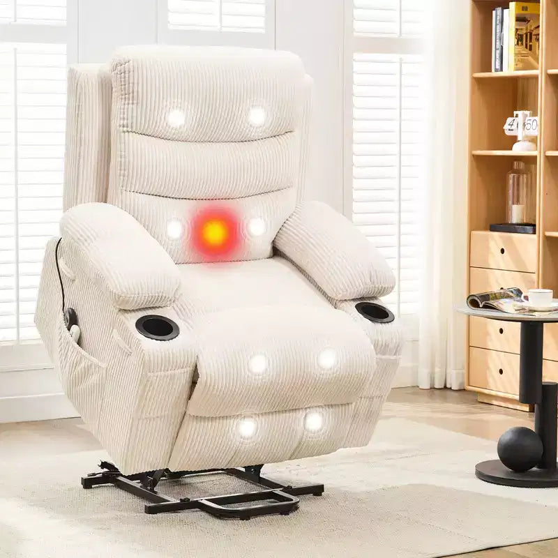 Power Lift Recliner Chair for Elderly, with Massage & Heat, Living Room Single Sofa, 135 Reclining Accent Chairs, 2 Cup Holders and Side Pockets