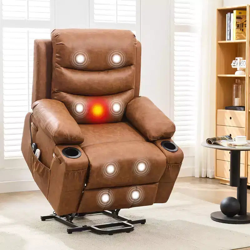 Fauteuil inclinable releveur pour personnes âgées, avec massage et chauffage, canapé simple pour salon, fauteuil d'appoint inclinable à 135°, 2 porte-gobelets et poches latérales
