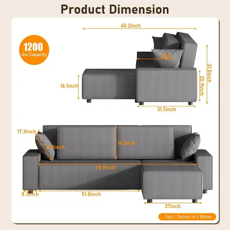 96 Oversized L-Shape Sectional Couch with Chaise, Modern Minimalist Modular Deep Seat Couch for Living Room