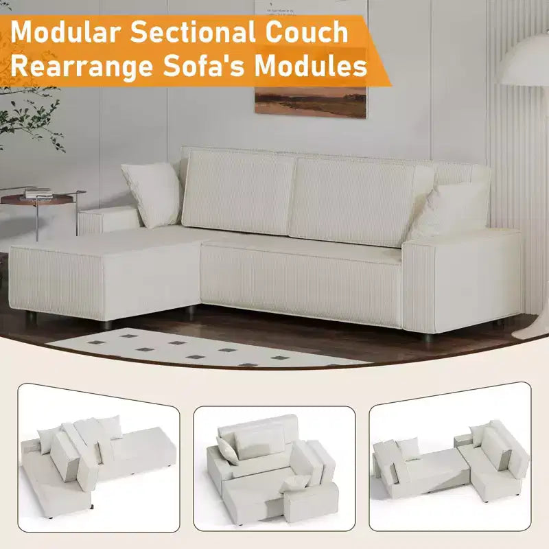 96 Oversized L-Shape Sectional Couch with Chaise, Modern Minimalist Modular Deep Seat Couch for Living Room