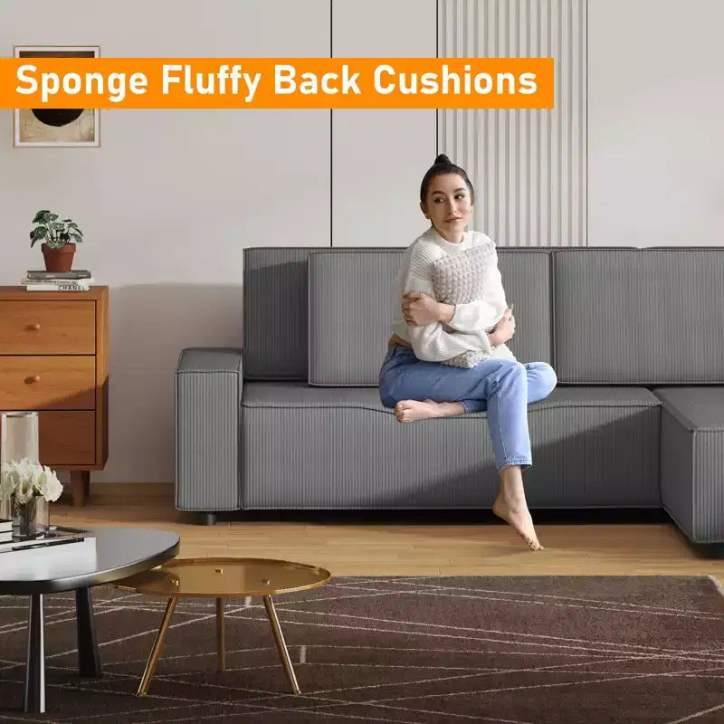 96 Oversized L-Shape Sectional Couch with Chaise, Modern Minimalist Modular Deep Seat Couch for Living Room
