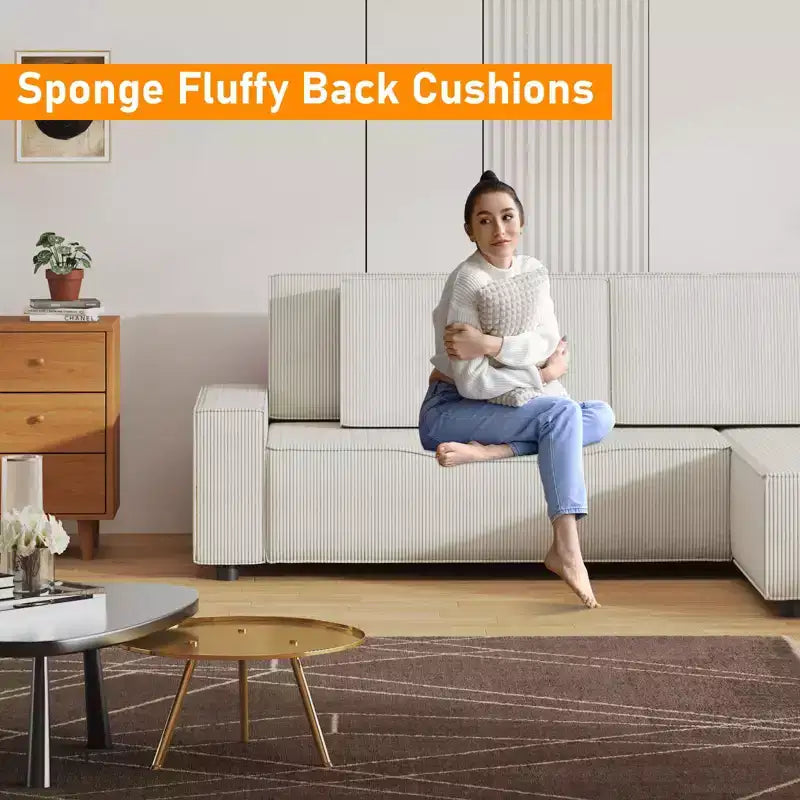 96 Oversized L-Shape Sectional Couch with Chaise, Modern Minimalist Modular Deep Seat Couch for Living Room
