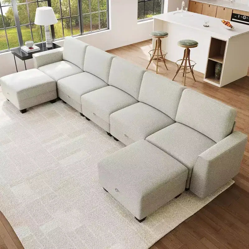 GustoWave 140 Modular Sectional Sofa with Storage Ottomans, U Shaped Convertible Sleeper Sofa, 7-Seat Modern Corduroy L Shaped Couch