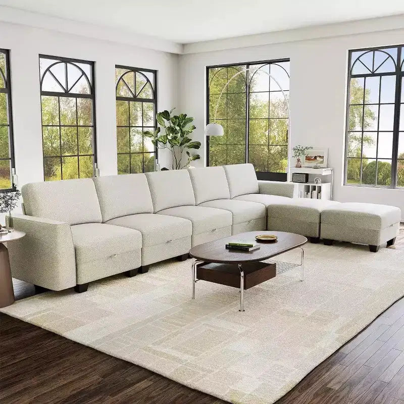 GustoWave 140 Modular Sectional Sofa with Storage Ottomans, U Shaped Convertible Sleeper Sofa, 7-Seat Modern Corduroy L Shaped Couch
