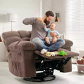360 Swivel Rocker Chair for Living Room,Upholstered Fabric Glider Nursery Chair with Side Pockets for Small Spaces(Brown)