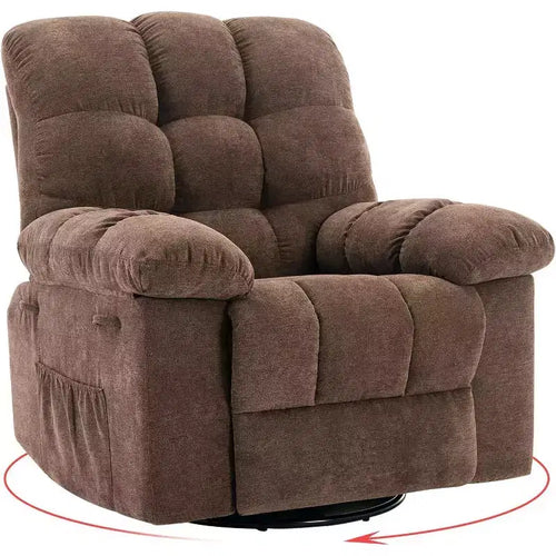Sillón Reclinable Giratorio 360° para Sala, Silla Mecedora Tapizada de Tela para Habitación de Bebé con Bolsillos Laterales para Espacios Pequeños (Marrón)