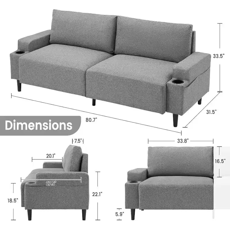 80.7''Modern Fabric Sofa Recliner Sofa for Living Room Armrest Cushioned Sofa