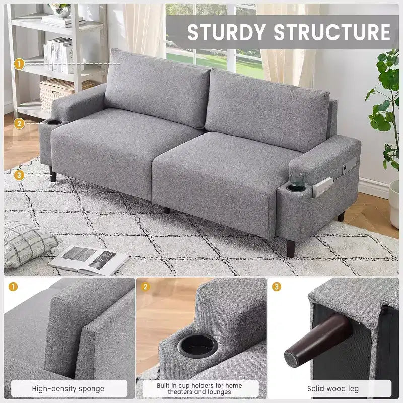 80.7''Modern Fabric Sofa Recliner Sofa for Living Room Armrest Cushioned Sofa