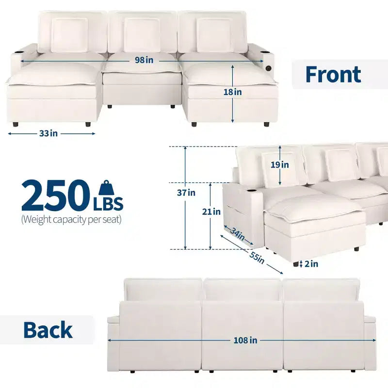 108'' Modular Sectional Sofa, Oversized U Shaped Couch, Extra Deep Seat Modern Chenille Sofa, 6 Seat Convertible Couches, Beige