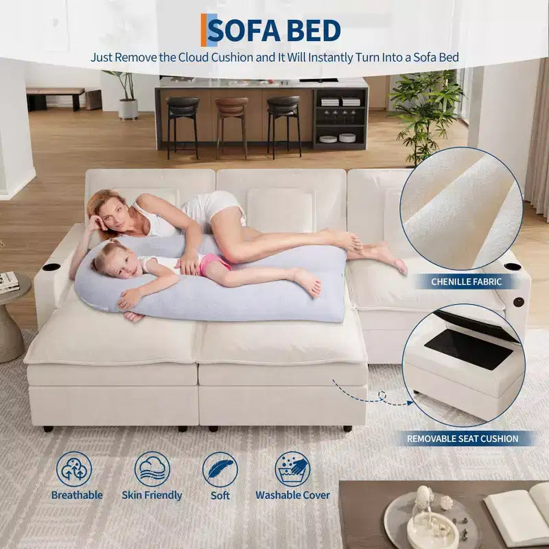 108'' Modular Sectional Sofa, Oversized U Shaped Couch, Extra Deep Seat Modern Chenille Sofa, 6 Seat Convertible Couches, Beige