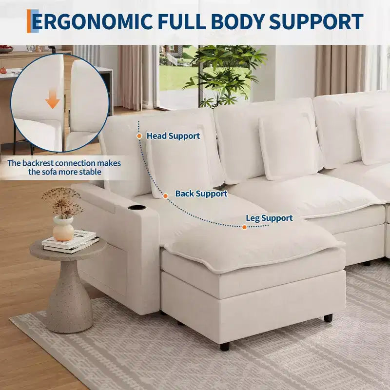 108'' Modular Sectional Sofa, Oversized U Shaped Couch, Extra Deep Seat Modern Chenille Sofa, 6 Seat Convertible Couches, Beige