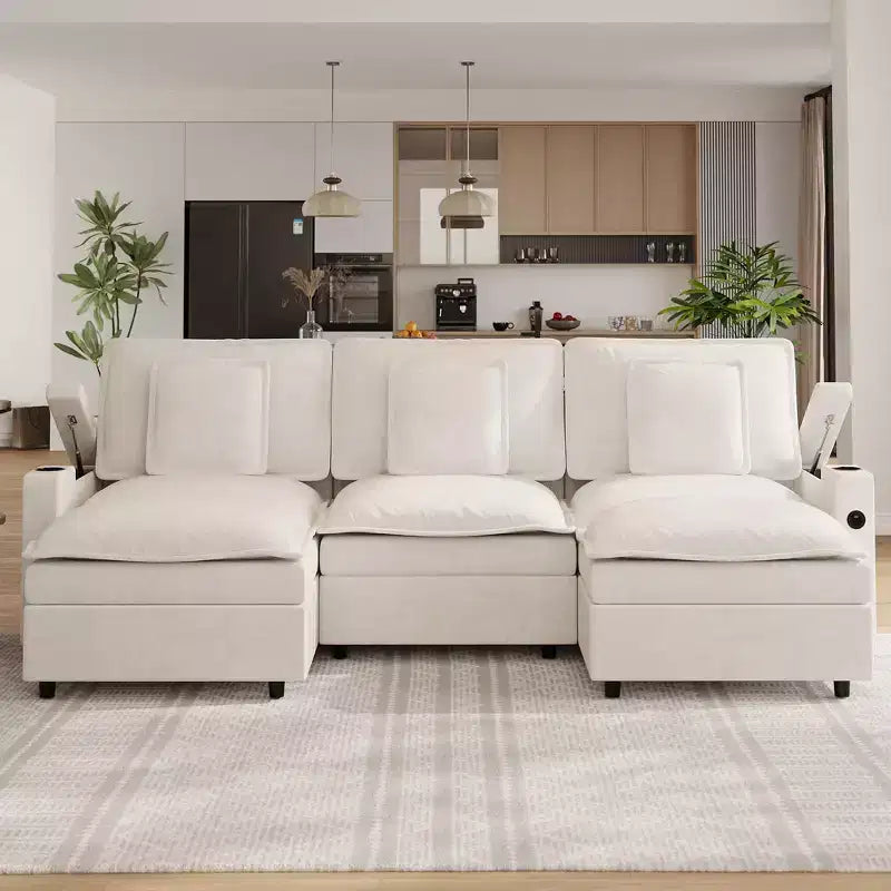 108'' Modular Sectional Sofa, Oversized U Shaped Couch, Extra Deep Seat Modern Chenille Sofa, 6 Seat Convertible Couches, Beige