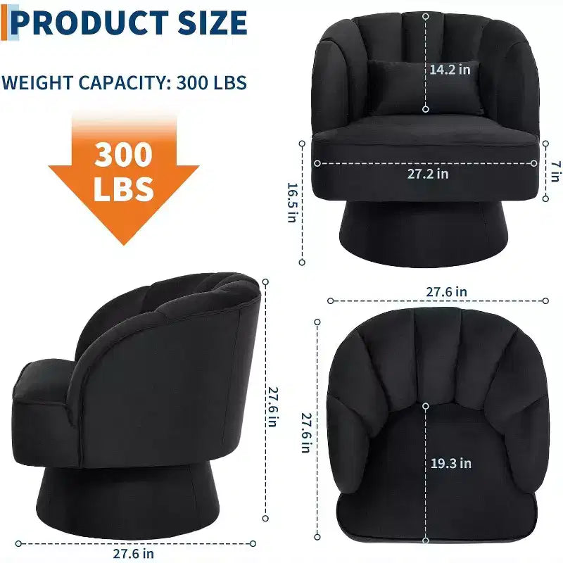 Swivel Barrel Chair - Teddy Bear Velvet Upholstered Modern Armchair with Striped Backrest & Plush Padding,for Living Room, Bedroom