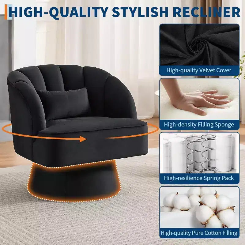 Swivel Barrel Chair - Teddy Bear Velvet Upholstered Modern Armchair with Striped Backrest & Plush Padding,for Living Room, Bedroom