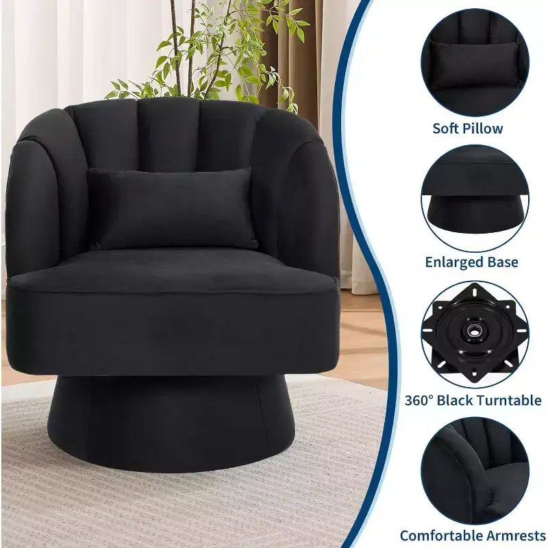 Swivel Barrel Chair - Teddy Bear Velvet Upholstered Modern Armchair with Striped Backrest & Plush Padding,for Living Room, Bedroom