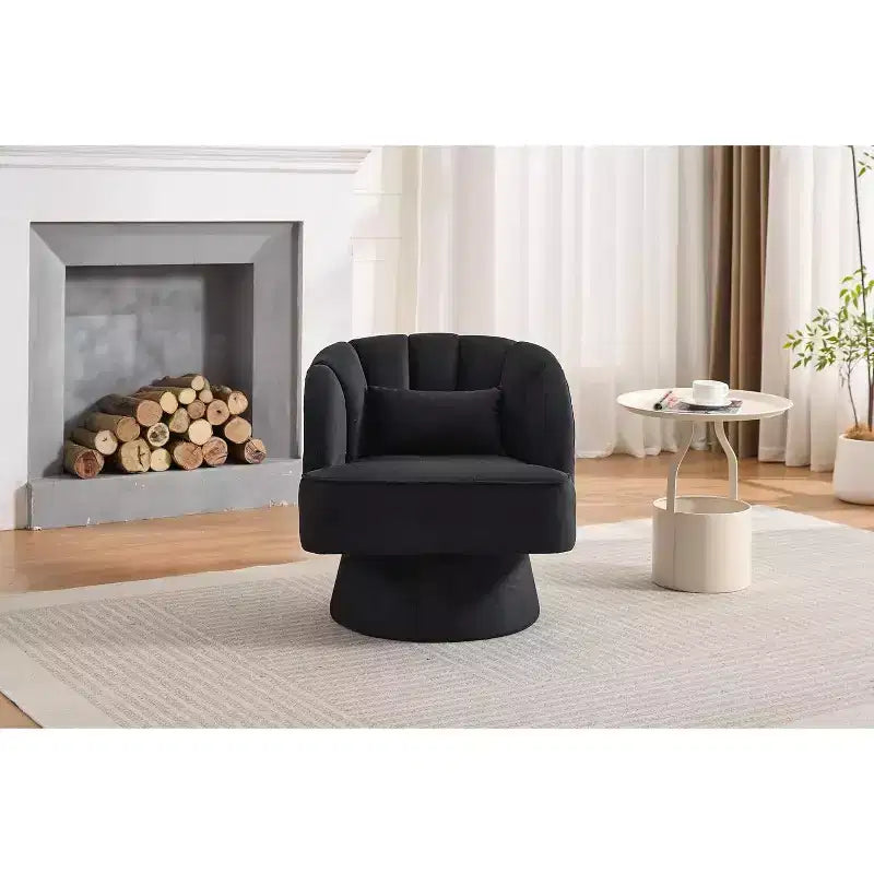 Swivel Barrel Chair - Teddy Bear Velvet Upholstered Modern Armchair with Striped Backrest & Plush Padding,for Living Room, Bedroom
