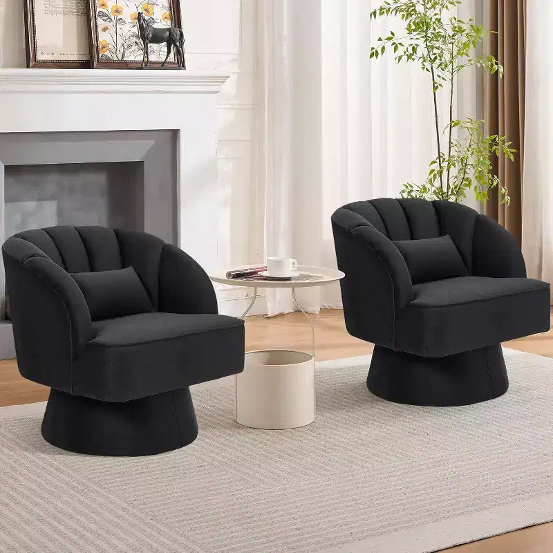 Swivel Barrel Chair - Teddy Bear Velvet Upholstered Modern Armchair with Striped Backrest & Plush Padding,for Living Room, Bedroom