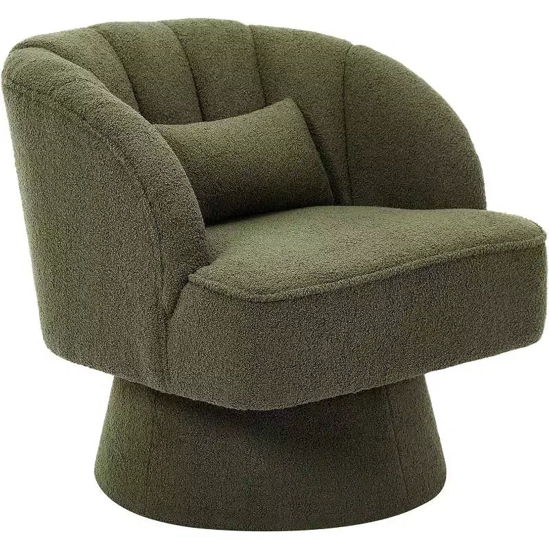 Swivel Barrel Chair - Teddy Bear Velvet Upholstered Modern Armchair with Striped Backrest & Plush Padding,for Living Room, Bedroom