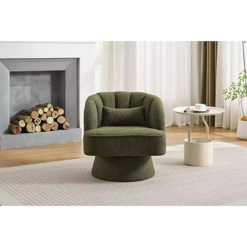 Swivel Barrel Chair - Teddy Bear Velvet Upholstered Modern Armchair with Striped Backrest & Plush Padding,for Living Room, Bedroom