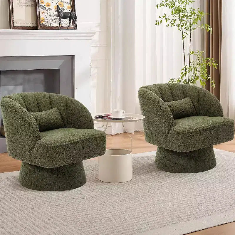 Swivel Barrel Chair - Teddy Bear Velvet Upholstered Modern Armchair with Striped Backrest & Plush Padding,for Living Room, Bedroom