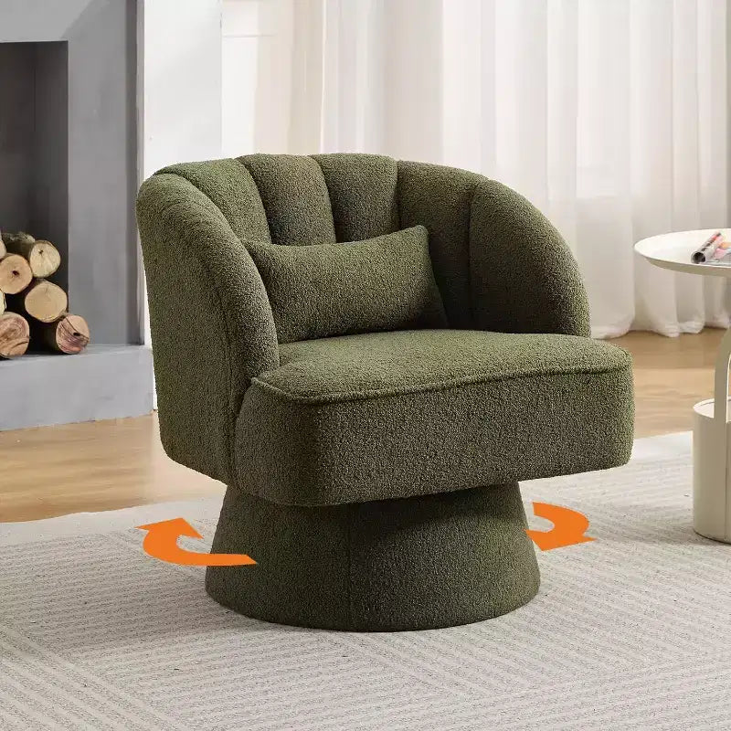 Swivel Barrel Chair - Teddy Bear Velvet Upholstered Modern Armchair with Striped Backrest & Plush Padding,for Living Room, Bedroom