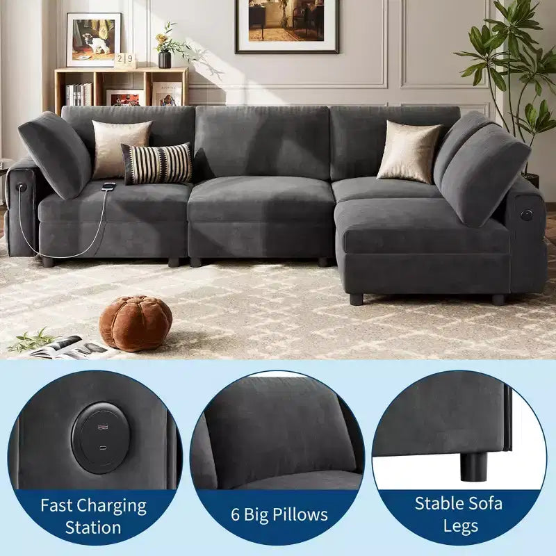 Oversized Modular Sectional Sofa, L Shaped Sectional Couches for Living Room, 104 inch Width, 4 Seat Modular Sofa