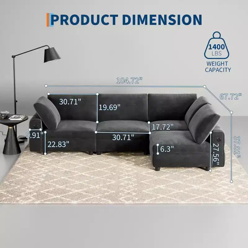 Oversized Modular Sectional Sofa, L Shaped Sectional Couches for Living Room, 104 inch Width, 4 Seat Modular Sofa