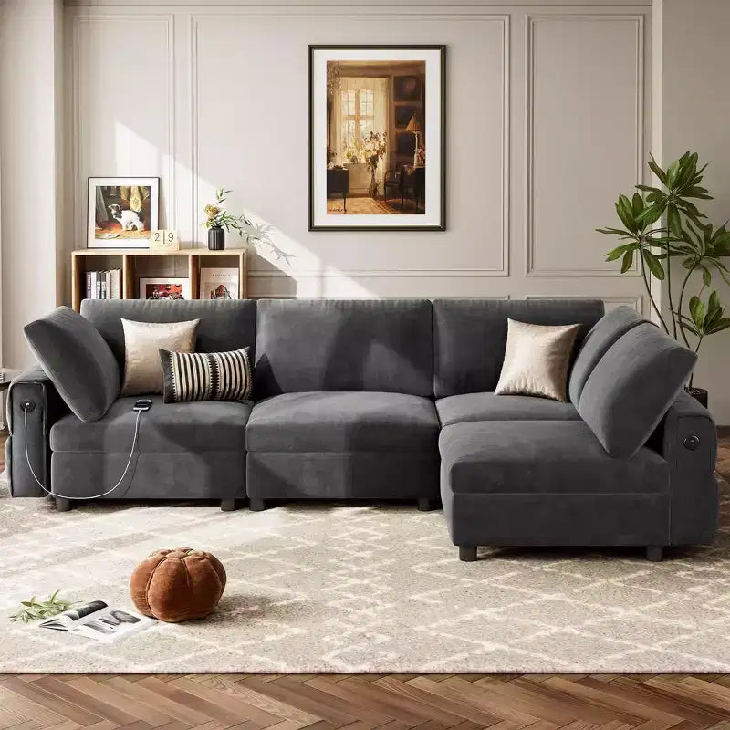 Sofá seccional modular de gran tamaño, sofás seccionales en forma de L para sala de estar, 104 pulgadas de ancho, sofá modular de 4 asientos
