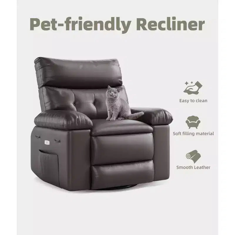 Oversized Rocker Swivel Recliner Chair, Faux PU Leather Manual Recliner with Comfort Arm and Back, Single Sofa Seat for Living Room, Bedroom