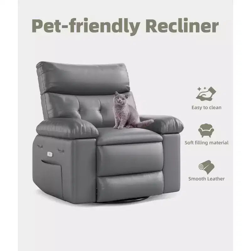 Oversized Rocker Swivel Recliner Chair, Faux PU Leather Manual Recliner with Comfort Arm and Back, Single Sofa Seat for Living Room, Bedroom
