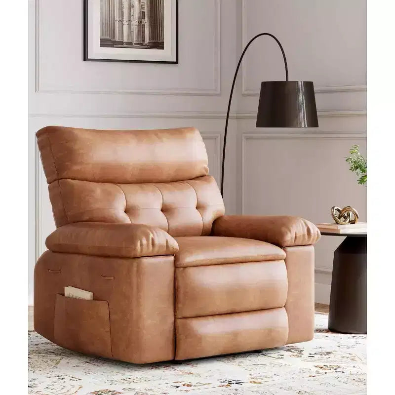 Sillón reclinable giratorio extragrande, sillón reclinable manual de cuero sintético con cómodos reposabrazos y respaldo, sofá individual para sala de estar, dormitorio