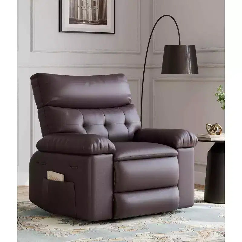 Sillón reclinable giratorio extragrande, sillón reclinable manual de cuero sintético con cómodos reposabrazos y respaldo, sofá individual para sala de estar, dormitorio