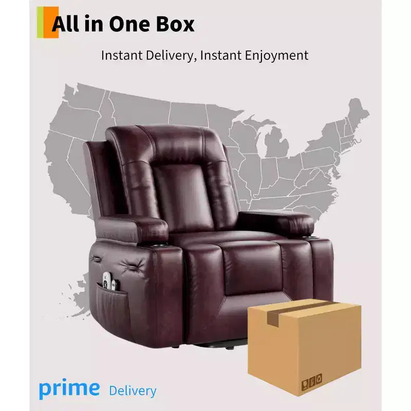 Oversized Power Lift Recliner Chair with Heat & Massage, Faux PU Leather Electric Lift Recliner for Elderly, Single Sofa Seat with Cup Holder