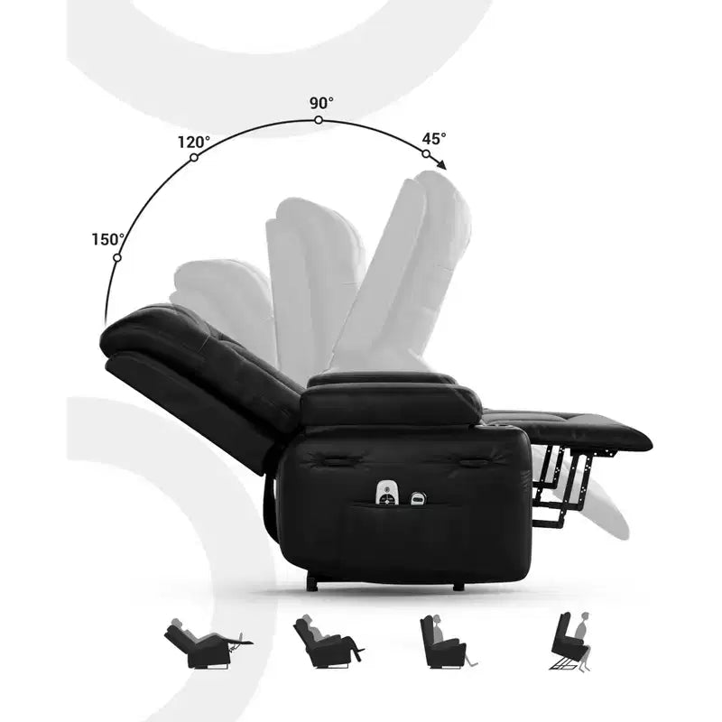 Oversized Power Lift Recliner Chair with Heat & Massage, Faux PU Leather Electric Lift Recliner for Elderly, Single Sofa Seat with Cup Holder