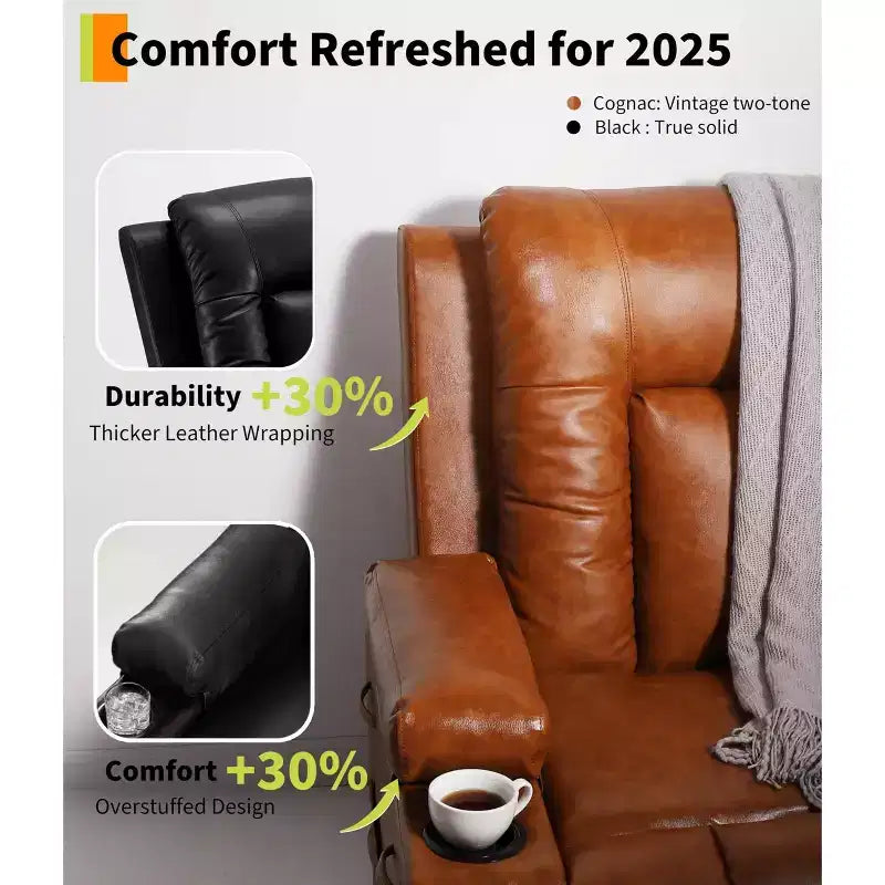 Oversized Power Lift Recliner Chair with Heat & Massage, Faux PU Leather Electric Lift Recliner for Elderly, Single Sofa Seat with Cup Holder
